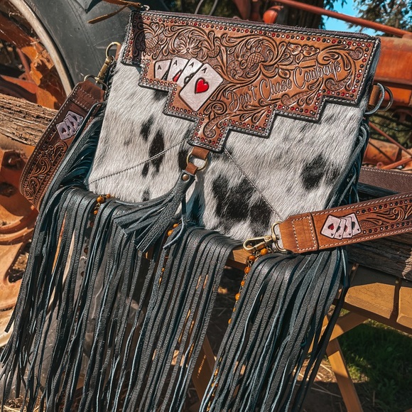 Don’t Chase Cowboys a Haute Southern Hyde by Beth Marie Exclusive Cowhide Purse - Picture 7 of 8